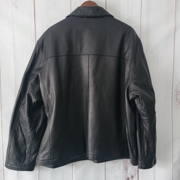 Dockers Men’s XXL Classic 100% Genuine Black Leather Zip Front Collar Jacket EUC - Picture 4 of 11